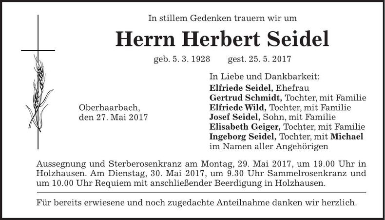 Traueranzeige Herbert Seidel