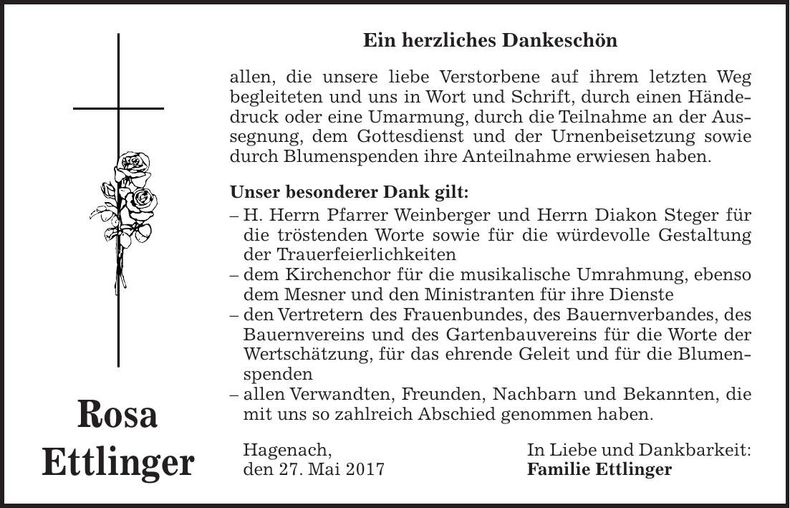 Traueranzeige Rosa Ettlinger