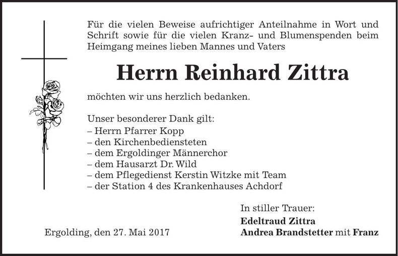 Traueranzeige Reinhard Zittra