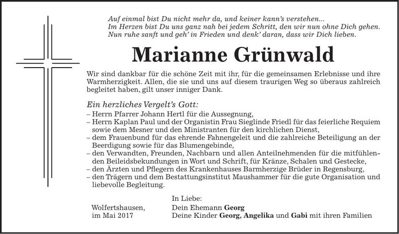 Traueranzeige Marianne Grünwald