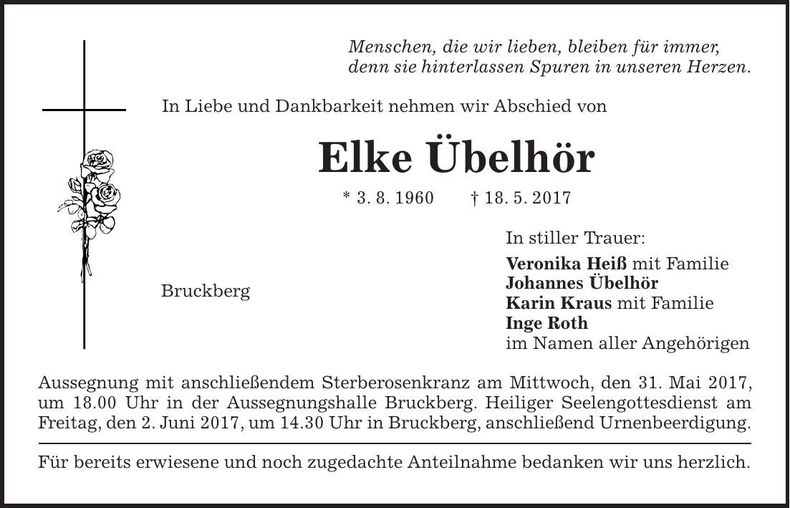 Traueranzeige Elke Übelhör