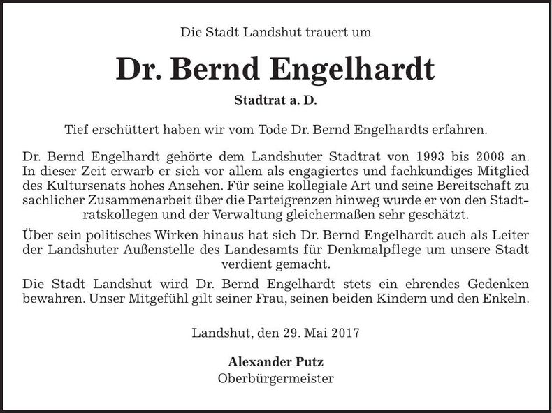 Traueranzeige Bernd Engelhardt