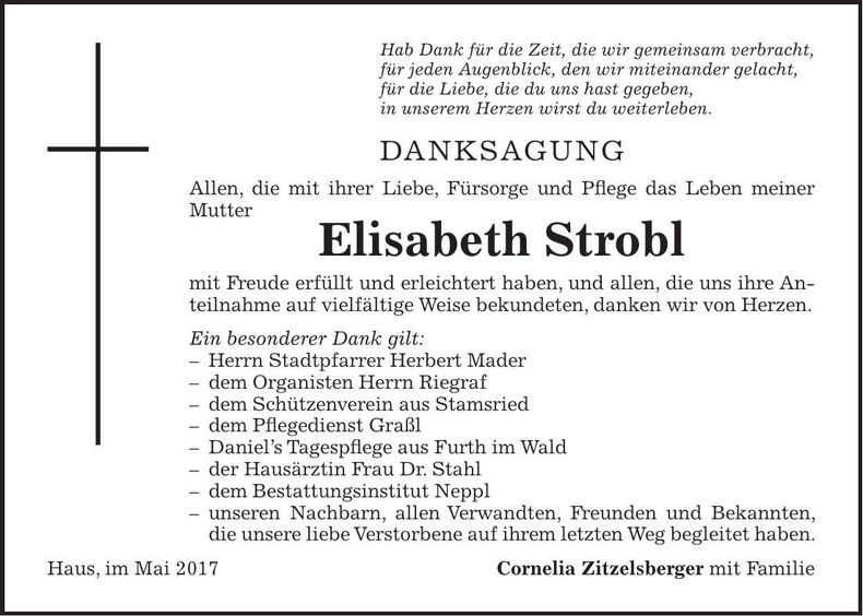 Traueranzeige Elisabeth Strobl