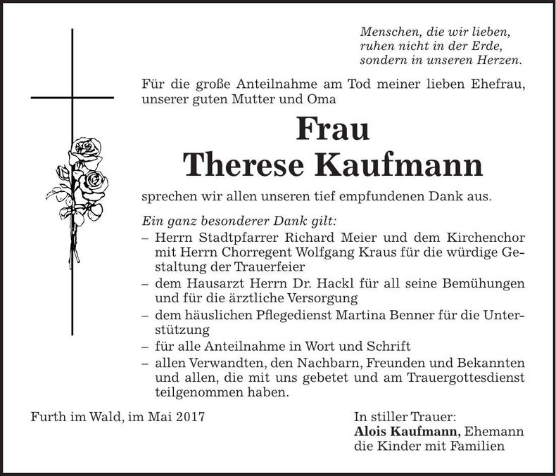 Traueranzeige Therese Kaufmann