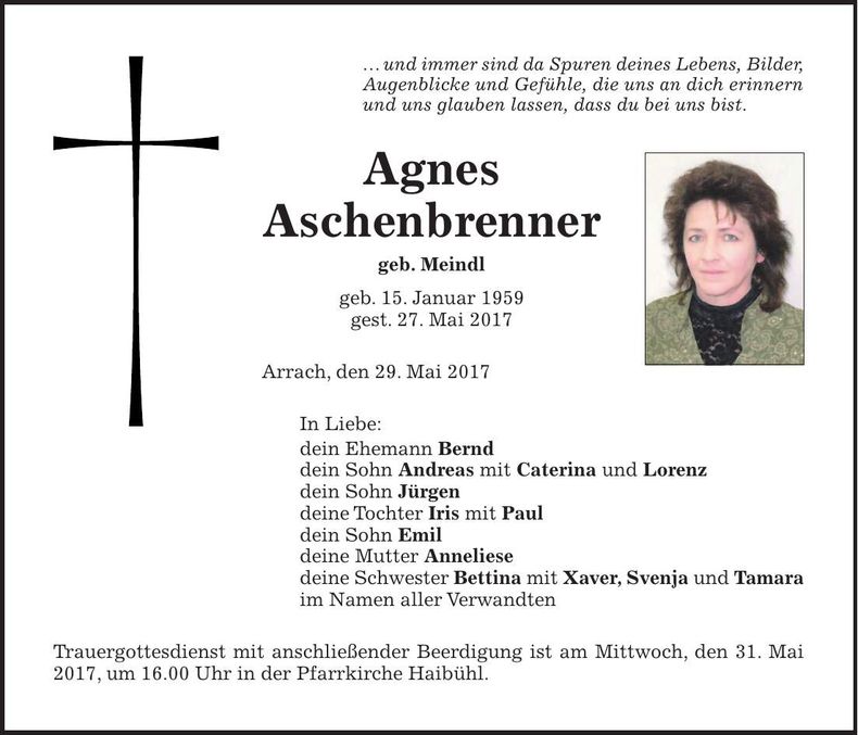 Traueranzeige Agnes Aschenbrenner