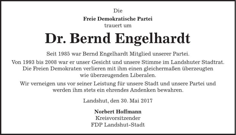 Traueranzeige Bernd Engelhardt