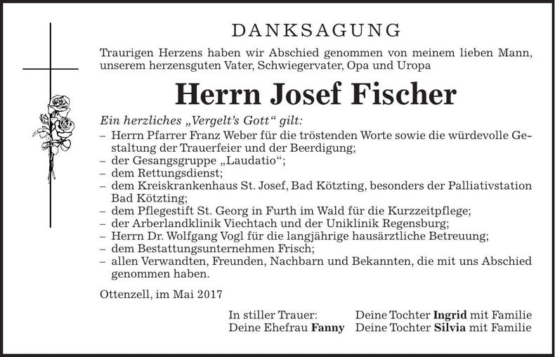 Traueranzeige Josef Fischer