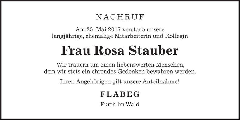 Traueranzeige Rosa Stauber