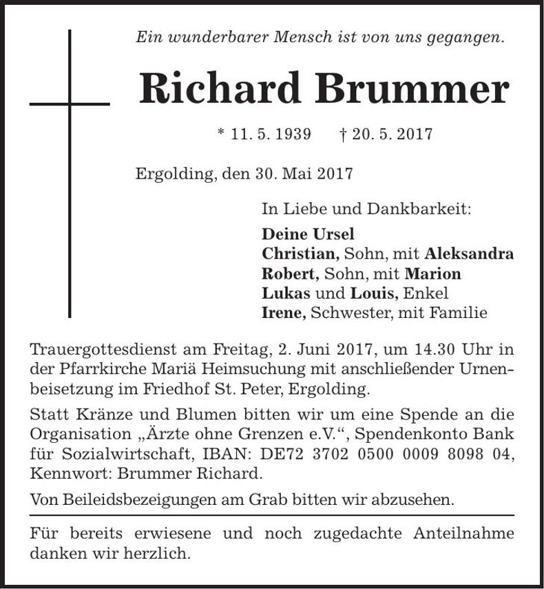 Traueranzeige Richard Brummer