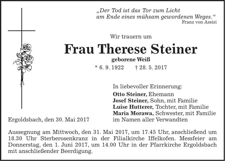Traueranzeige Therese Steiner