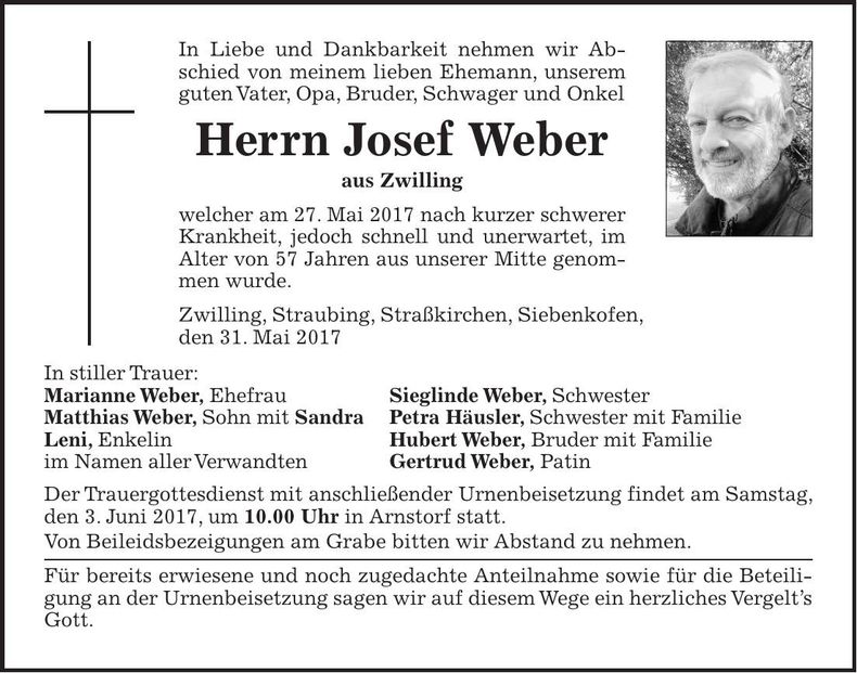 Traueranzeige Josef Weber