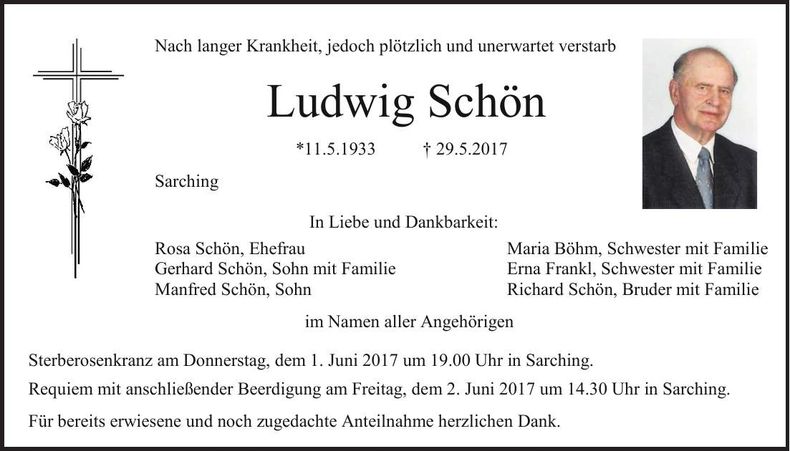 Traueranzeige Ludwig Schön