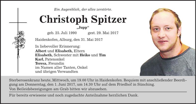Traueranzeige Christoph Spitzer