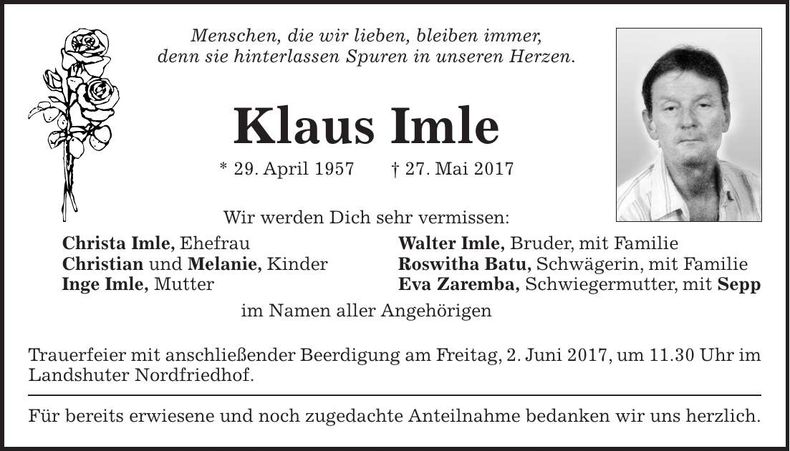 Traueranzeige Klaus Imle