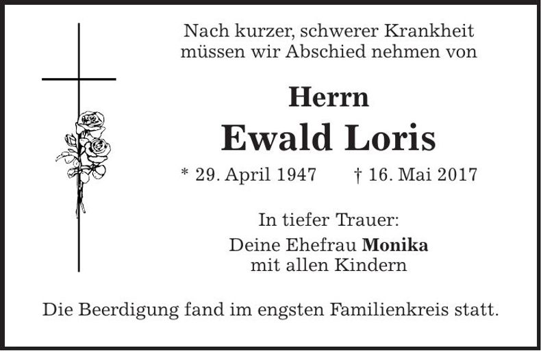 Traueranzeige Ewald Loris