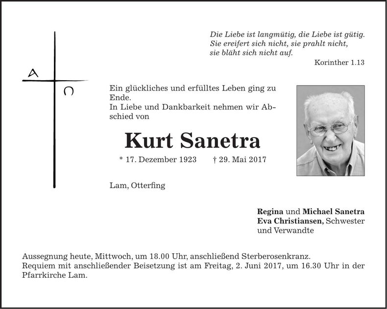 Traueranzeige Kurt Sanetra