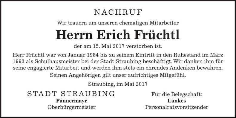 Traueranzeige Erich Früchtl