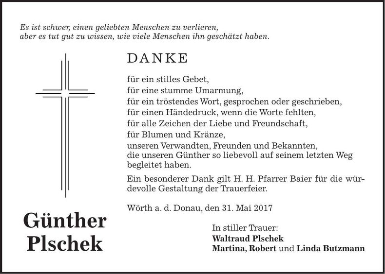 Traueranzeige Günther Plschek
