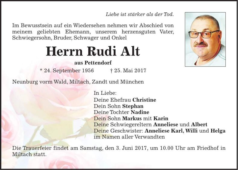 Traueranzeige Rudi Alt
