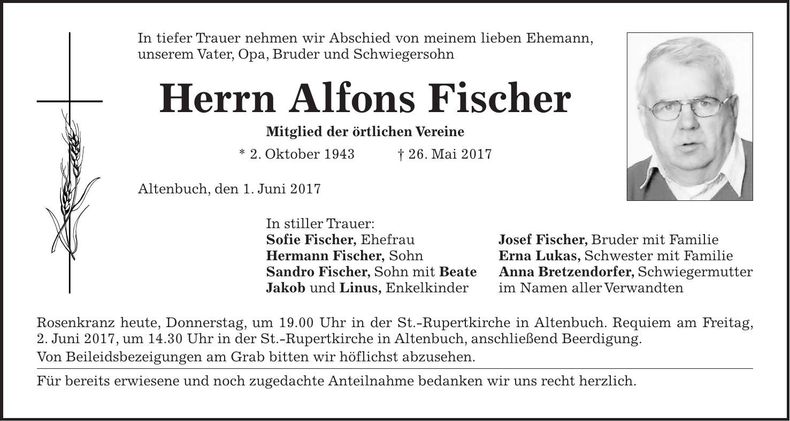 Traueranzeige Alfons Fischer