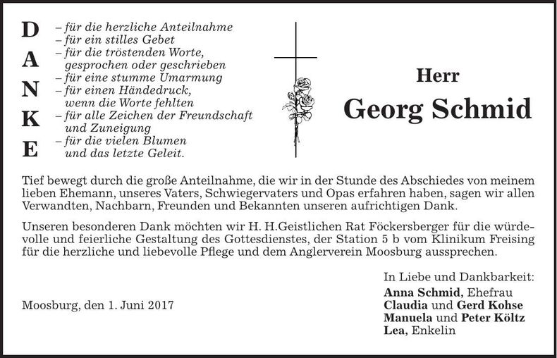 Traueranzeige Georg Schmid