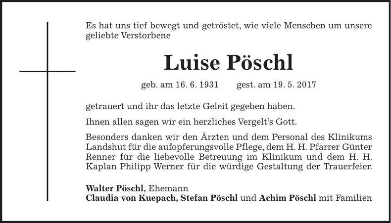 Traueranzeige Luise Pöschl