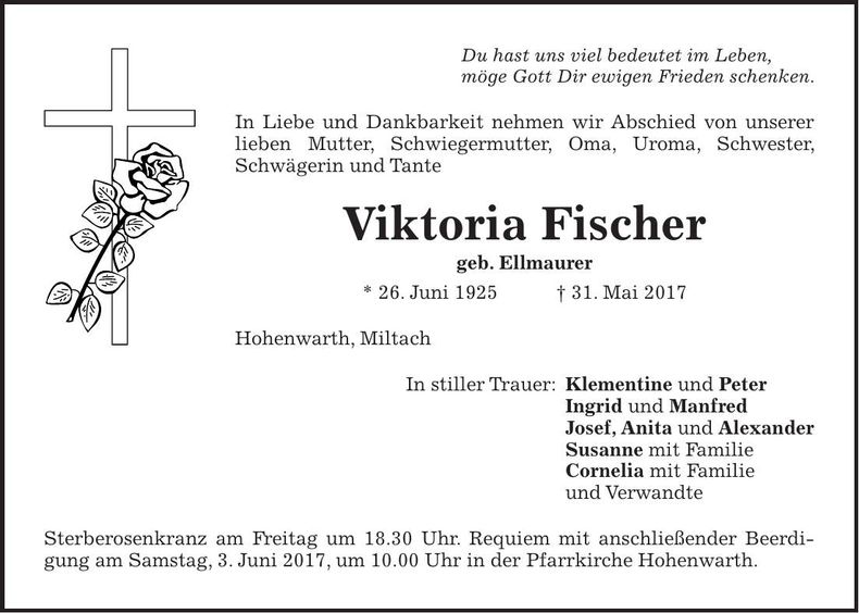 Traueranzeige Viktoria Fischer
