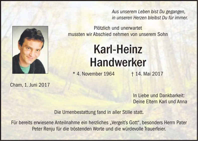 Traueranzeige Karl-Heinz Handwerker