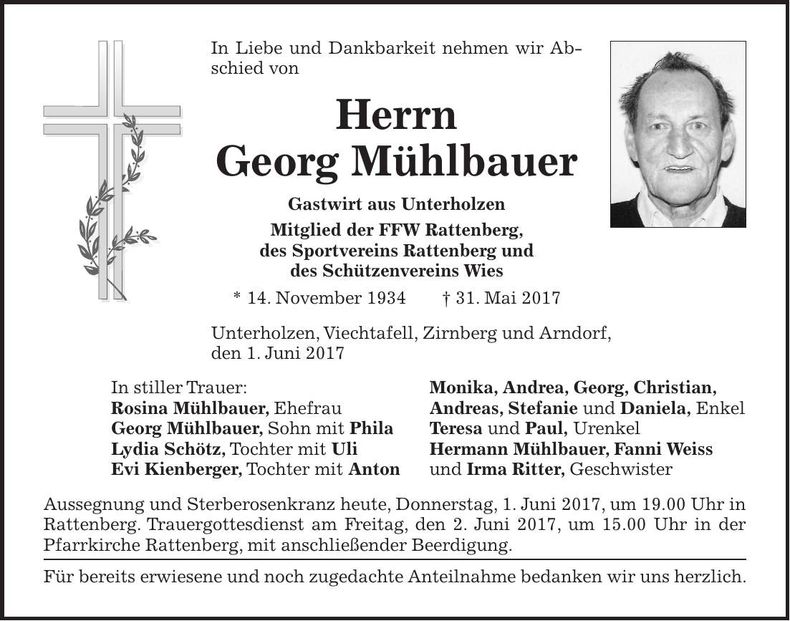 Traueranzeige Georg Mühlbauer