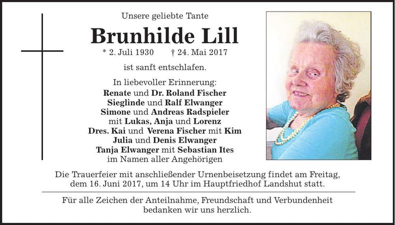 Traueranzeige Brunhilde Lill