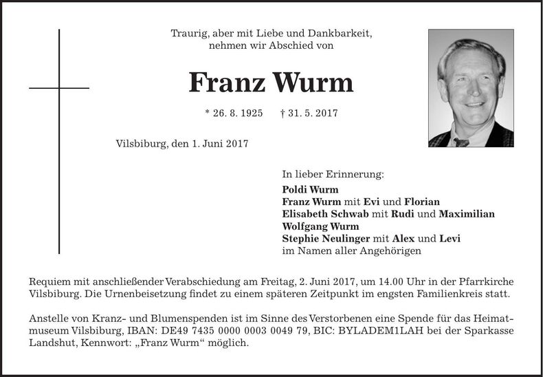 Traueranzeige Franz Wurm