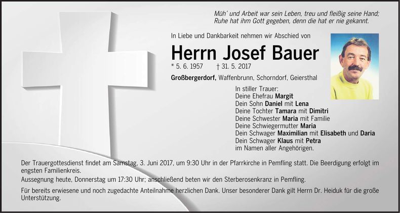 Traueranzeige Josef Bauer