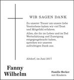 Traueranzeige Fanny Wilhelm