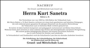 Traueranzeige Kurt Sanetra
