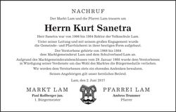 Traueranzeige Kurt Sanetra