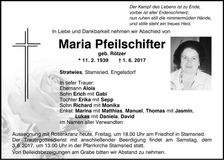 Traueranzeige Maria Pfeilschifter