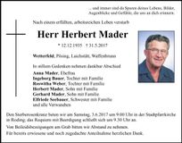 Traueranzeige Herbert Mader