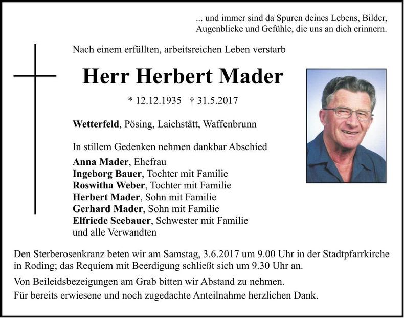 Traueranzeige Herbert Mader