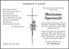 Traueranzeige Marianne Spornraft
