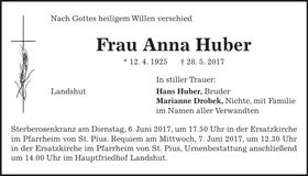 Traueranzeige Anna Huber