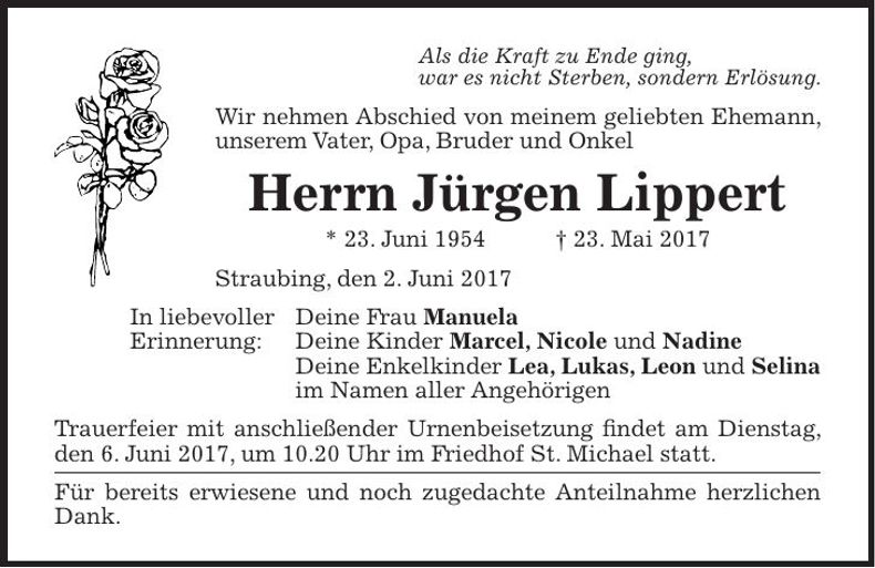 Traueranzeige Jürgen Lippert