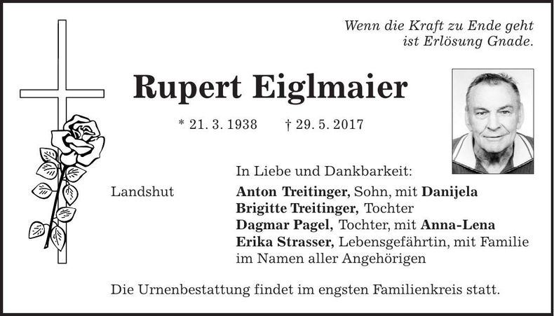 Traueranzeige Rupert Eiglmaier