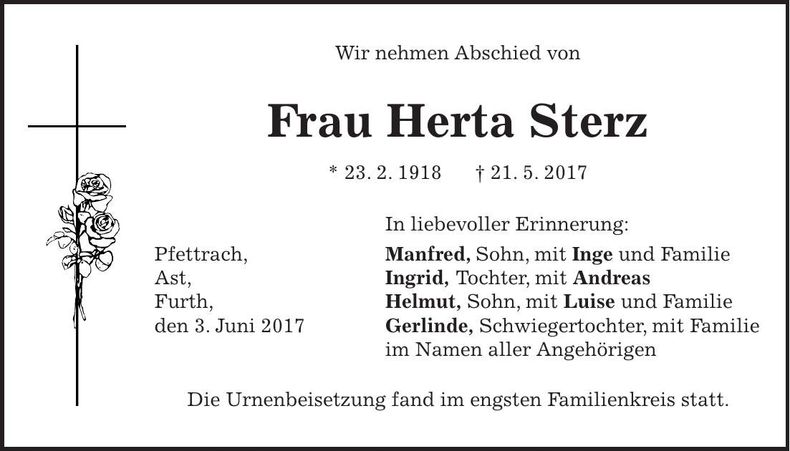 Traueranzeige Herta Sterz
