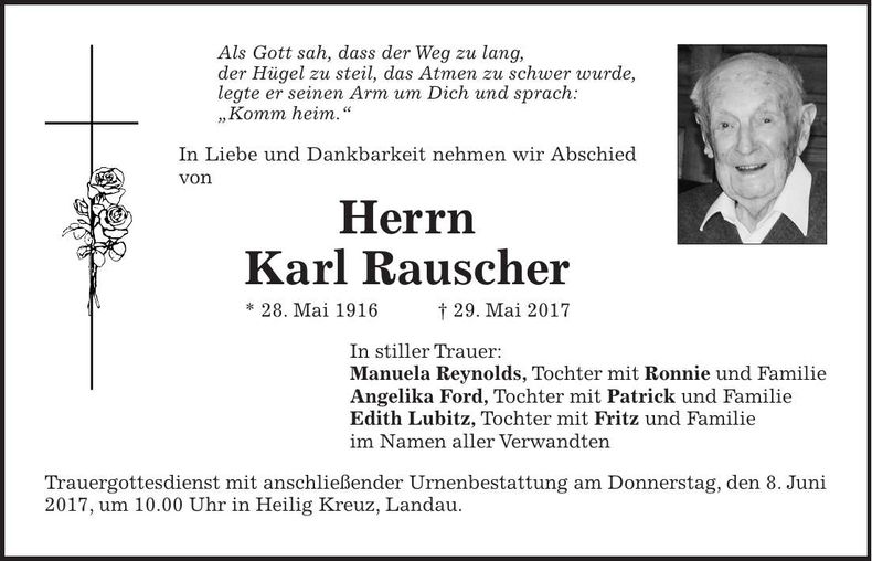 Traueranzeige Karl Rauscher