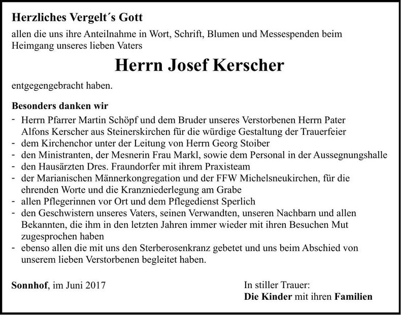 Traueranzeige Josef Kerscher