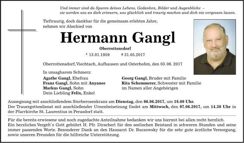 Traueranzeige Hermann Gangl