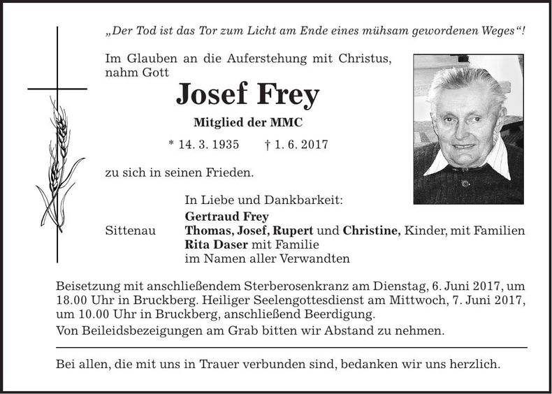 Traueranzeige Josef Frey