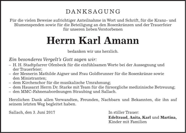 Traueranzeige Karl Amann