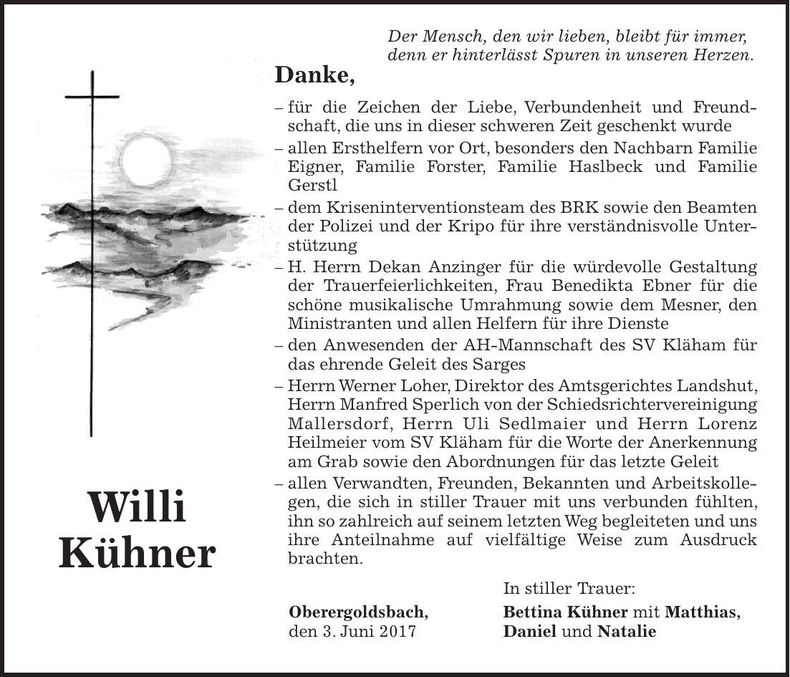 Traueranzeige Willi Kühner