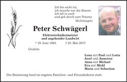 Traueranzeige Peter Schwägerl